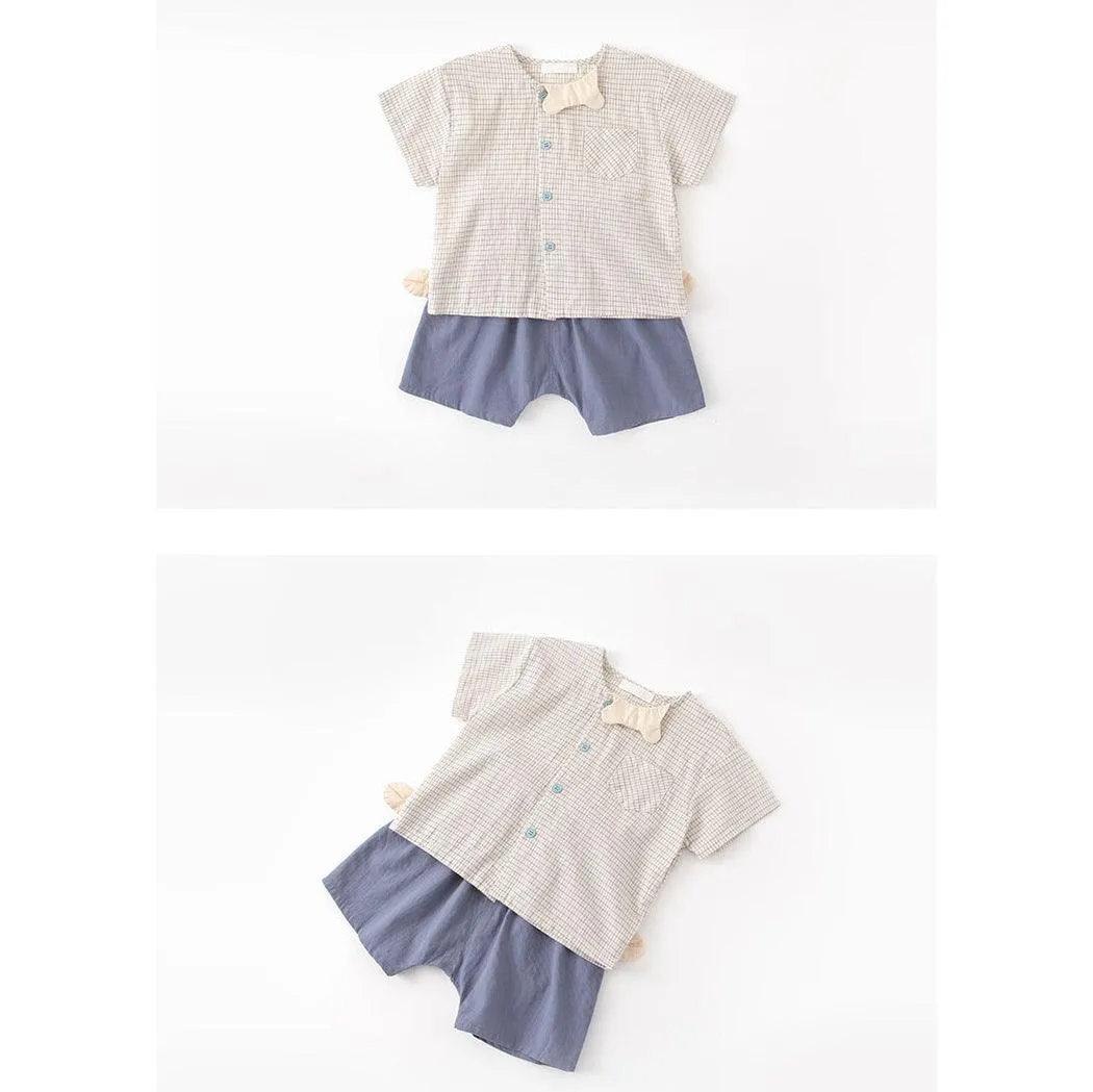 2 Pieces Set Baby Boys Checked Tops And Solid Color Shorts