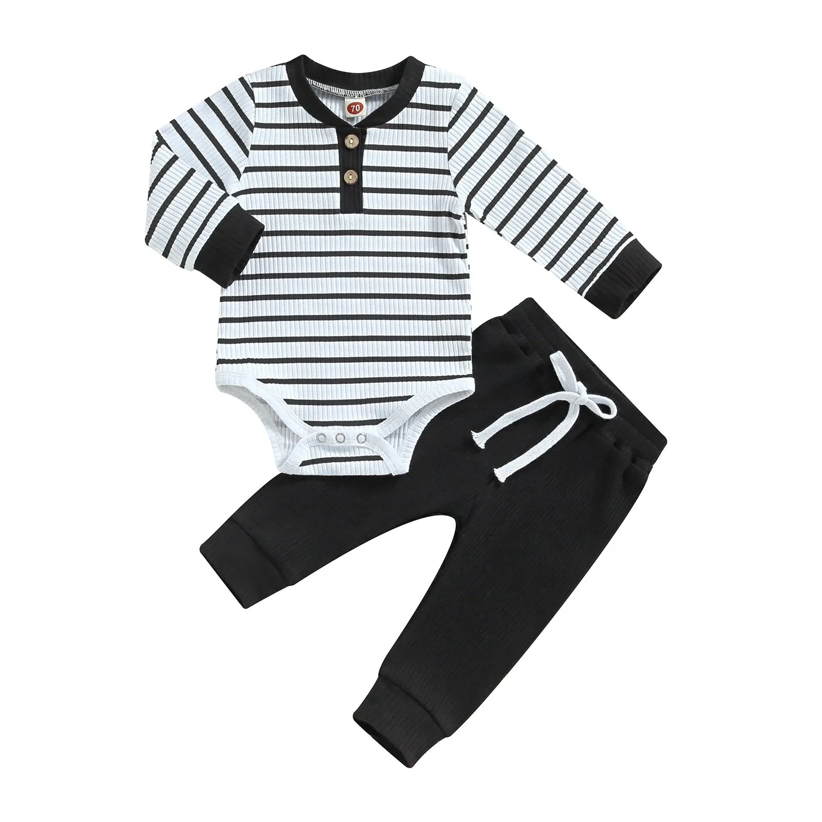 2 Pieces Set Baby Boys Striped Rompers And Solid Color Pants Wholesale 231130322