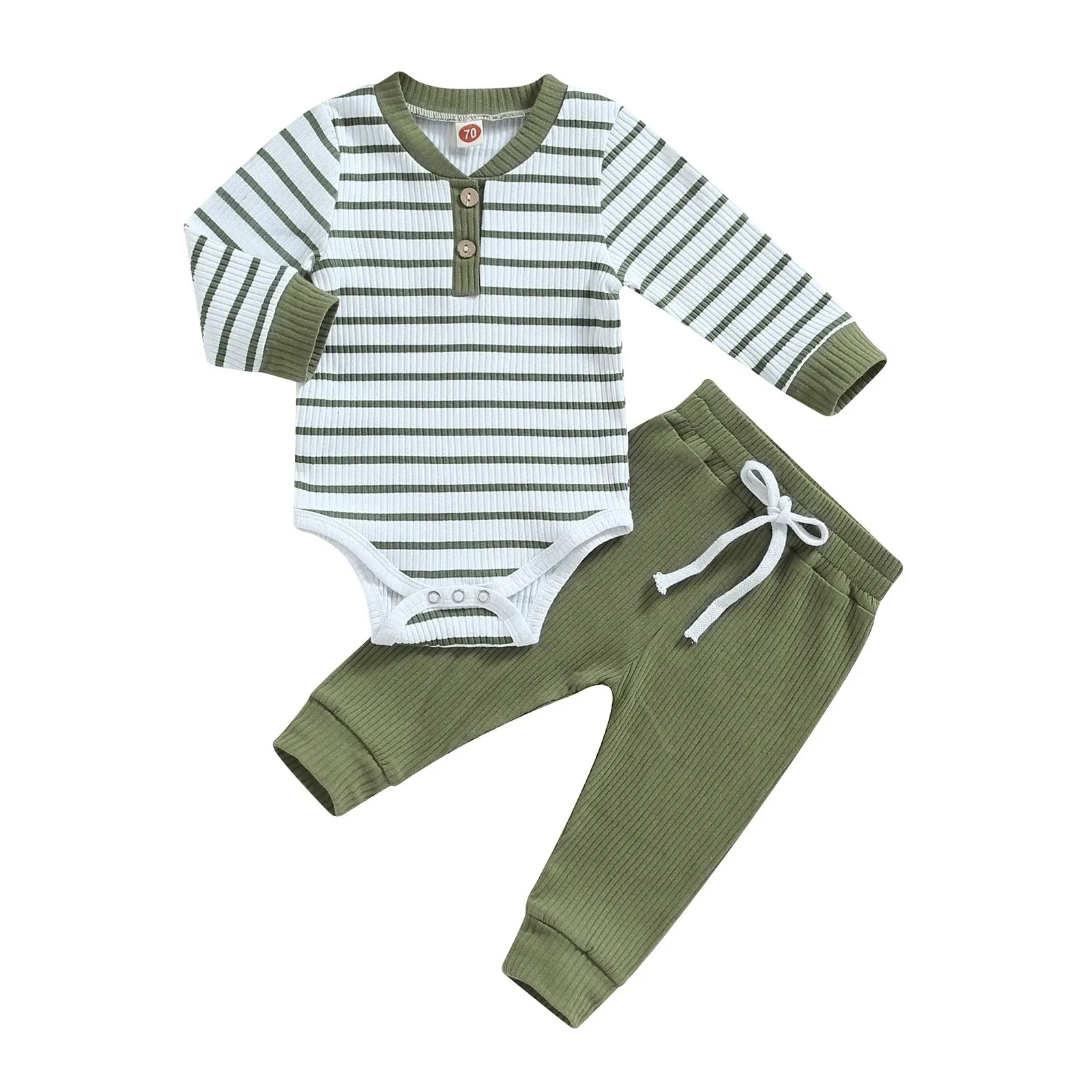 2 Pieces Set Baby Boys Striped Rompers And Solid Color Pants Wholesale 231130322