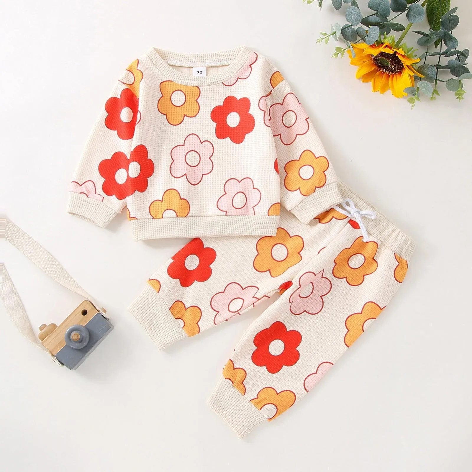 2 Pieces Set Baby Girls Flower Print Hoodies Sweatshirts And Pants