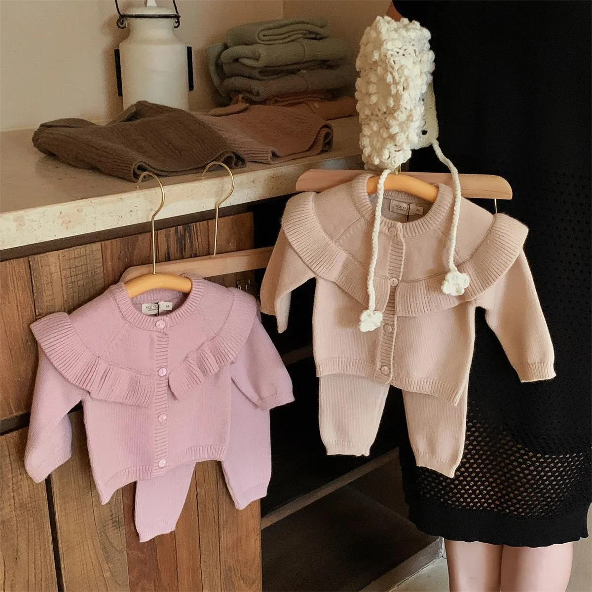 2 Pieces Set Baby Girls Solid Color Cardigan And Pants Wholesale 231019219