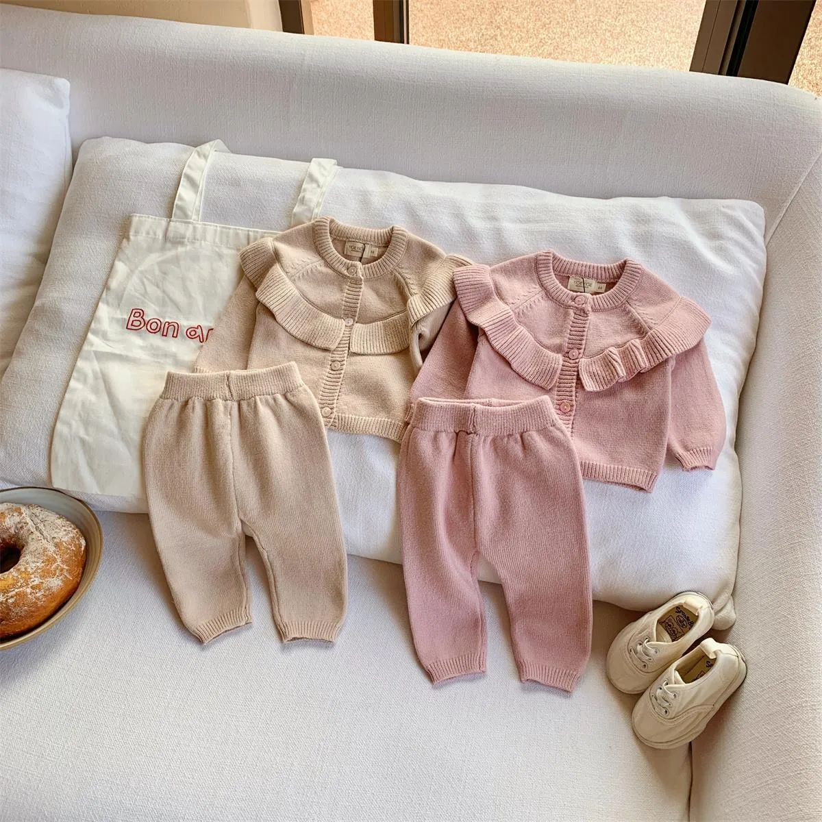 2 Pieces Set Baby Girls Solid Color Cardigan And Pants Wholesale 231019219