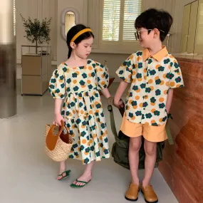 2 Pieces Set Baby Kid Boys Flower Tops And Solid Color Shorts