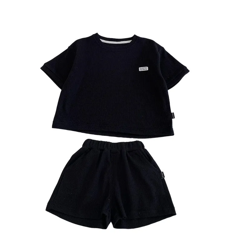 2 Pieces Set Baby Kid Boys Letters T-Shirts And Solid Color Shorts