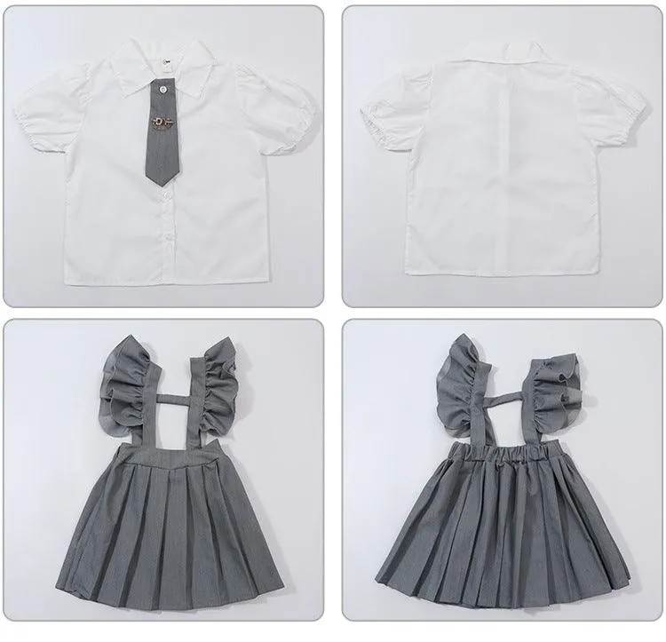 2 Pieces Set Baby Kid Girls Bow Tops And Solid Color Dresses