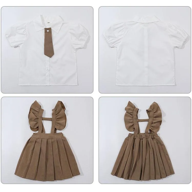 2 Pieces Set Baby Kid Girls Bow Tops And Solid Color Dresses