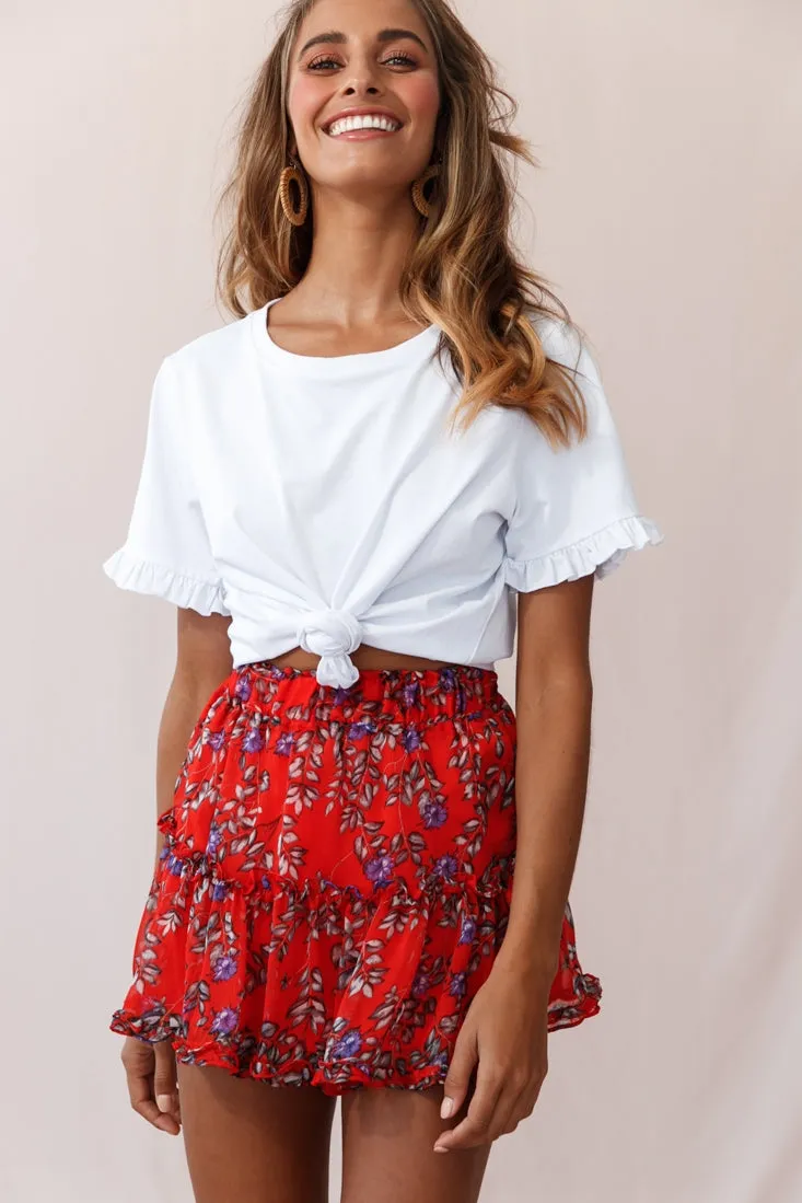 Alexi Mini Skirt Floral And Vine Print Red