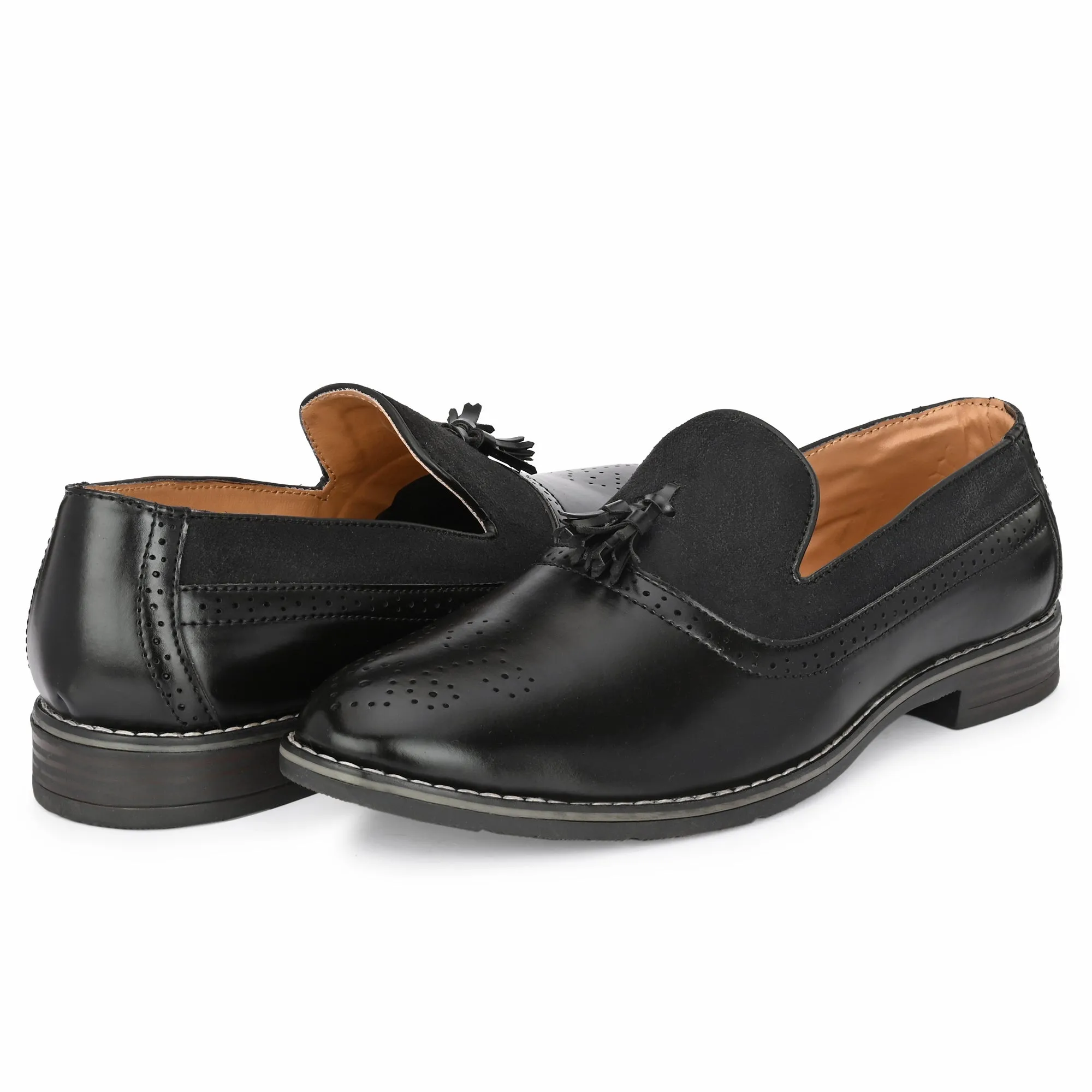 Attitudist Unisex Handcrafted Black Tassel Loafer With Knotted Laces In Moccassin Style