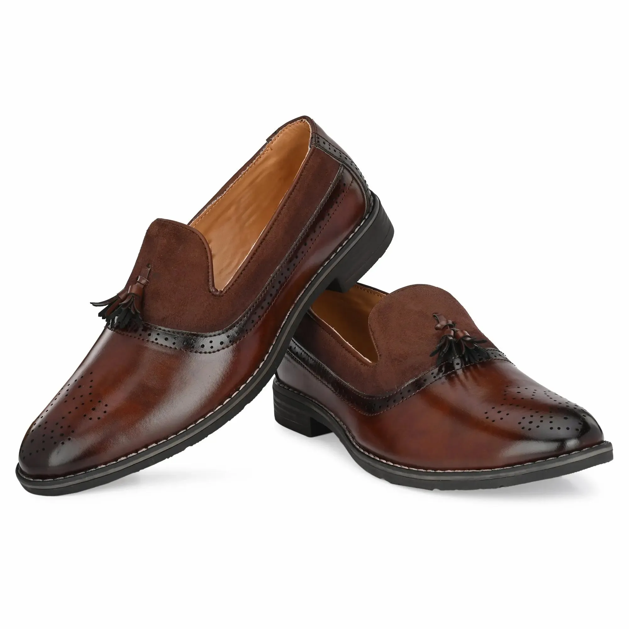 Attitudist Unisex Handcrafted Brown Tassel Loafer With Knotted Laces In Moccassin Style