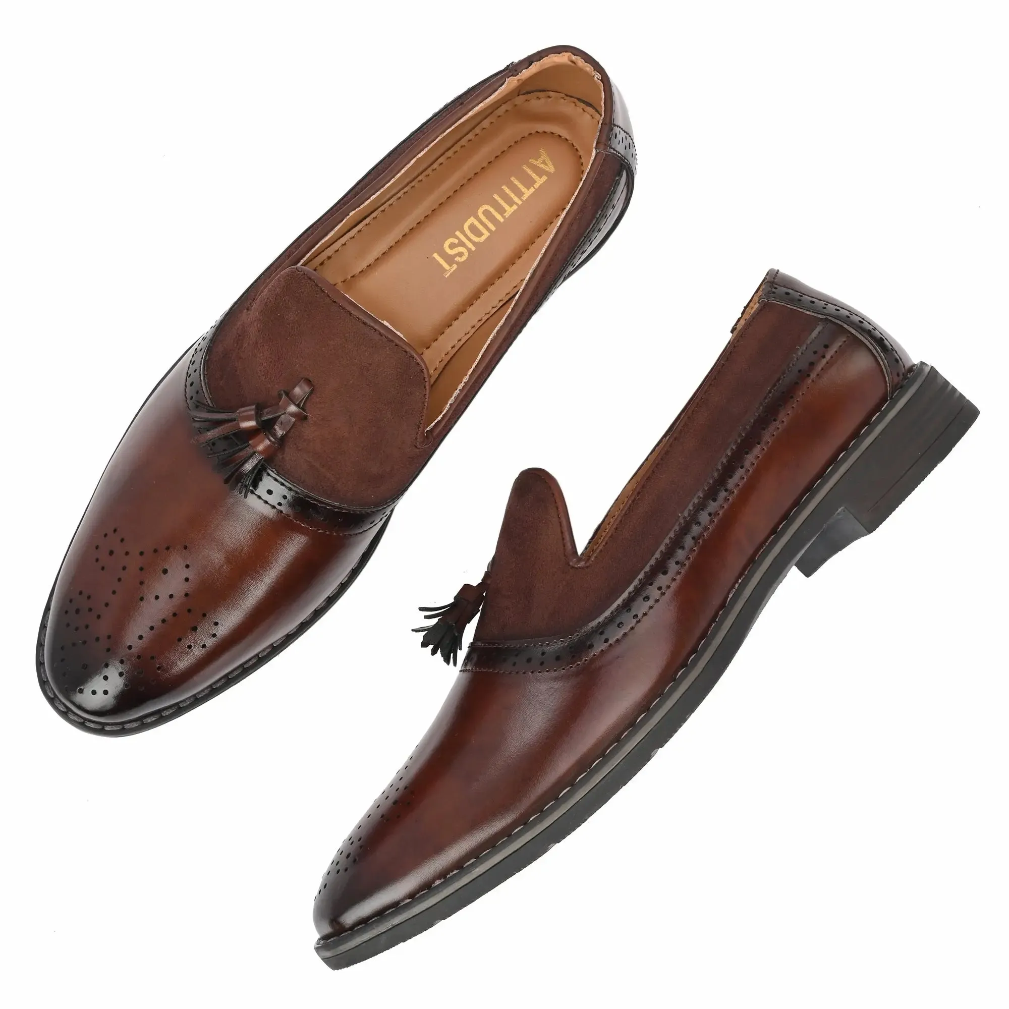 Attitudist Unisex Handcrafted Brown Tassel Loafer With Knotted Laces In Moccassin Style