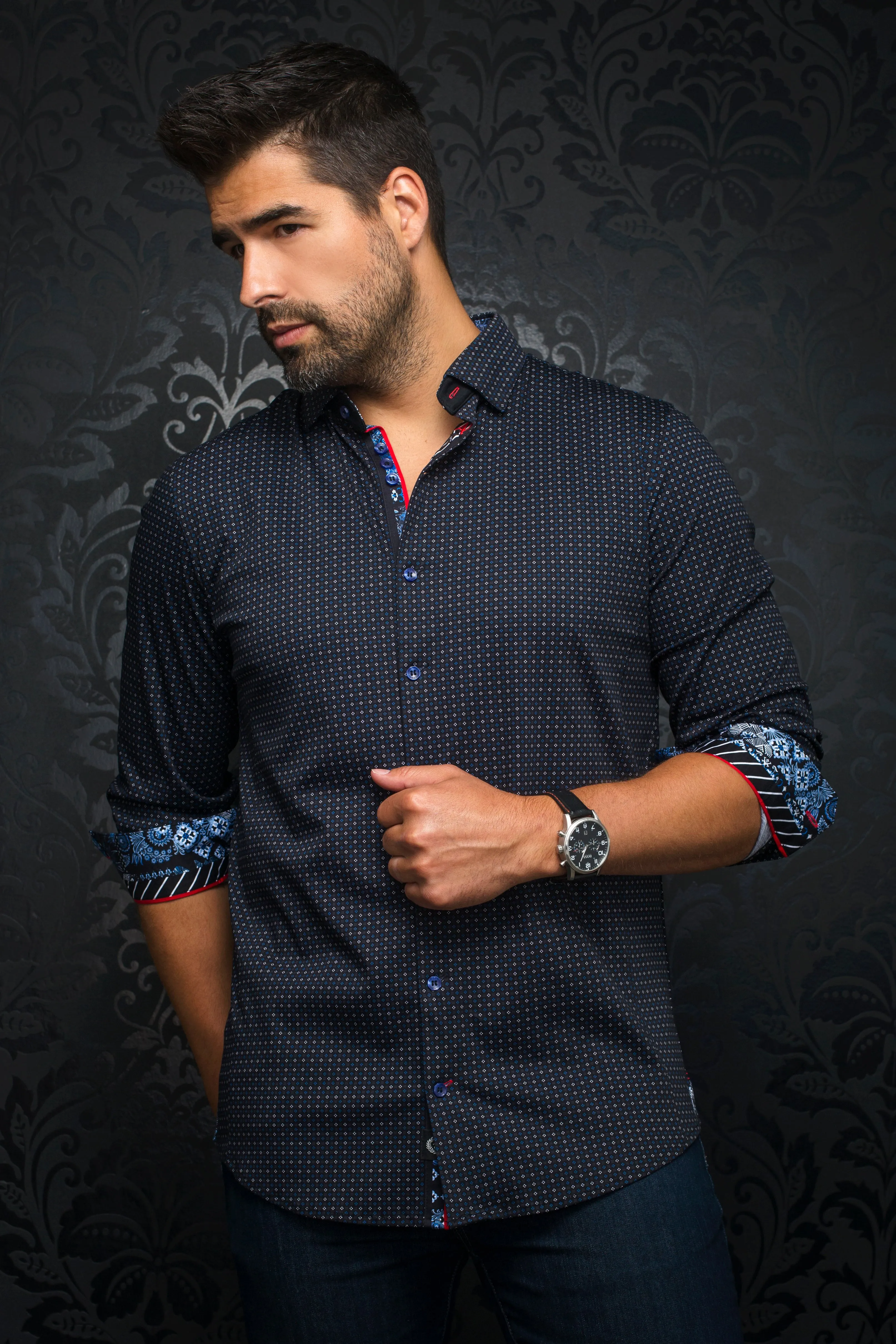 Au Noir Stretch Shirt | Parini Black/Royal