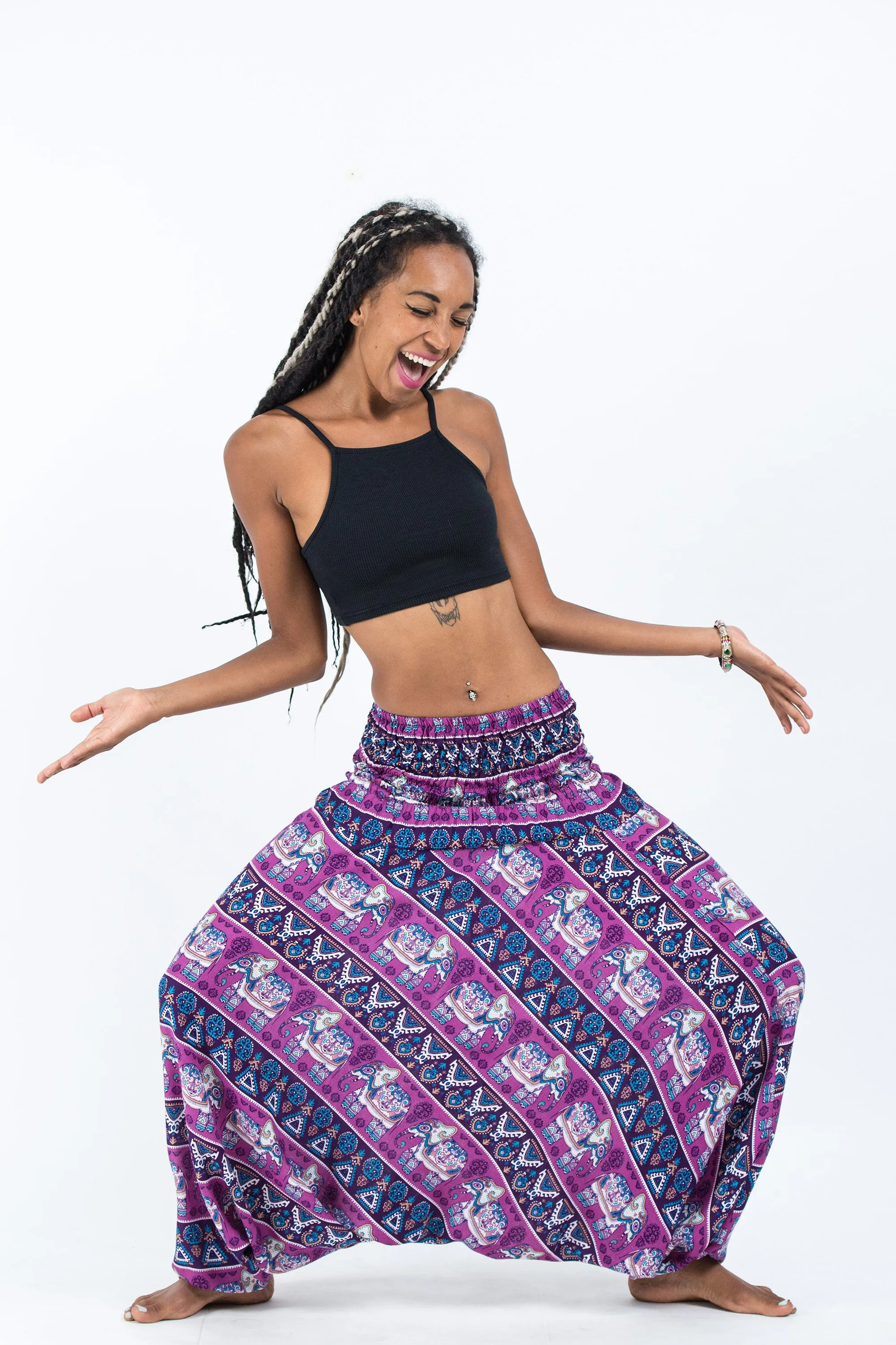 Aztec Elephant 2-in-1 Jumpsuit Elephant Pants in Purple