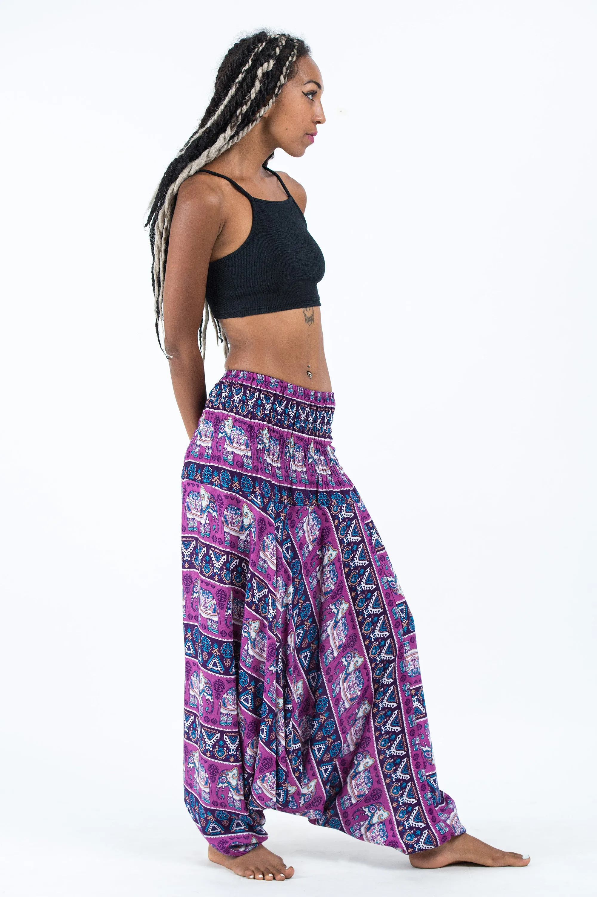 Aztec Elephant 2-in-1 Jumpsuit Elephant Pants in Purple