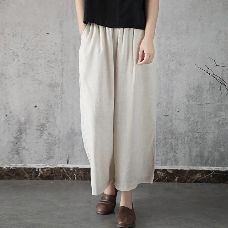 Babakud Gathered Casual Loose Linen Wide Leg Pants