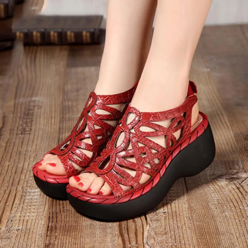 Babakud Vintage Leather Wedges Soft-bottomed Comfortable Sandals