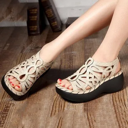 Babakud Vintage Leather Wedges Soft-bottomed Comfortable Sandals