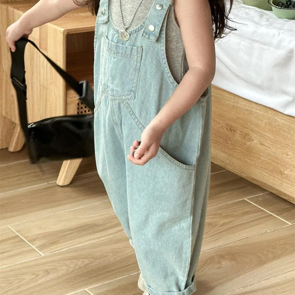 Baby Kid Girls Solid Color Jumpsuits