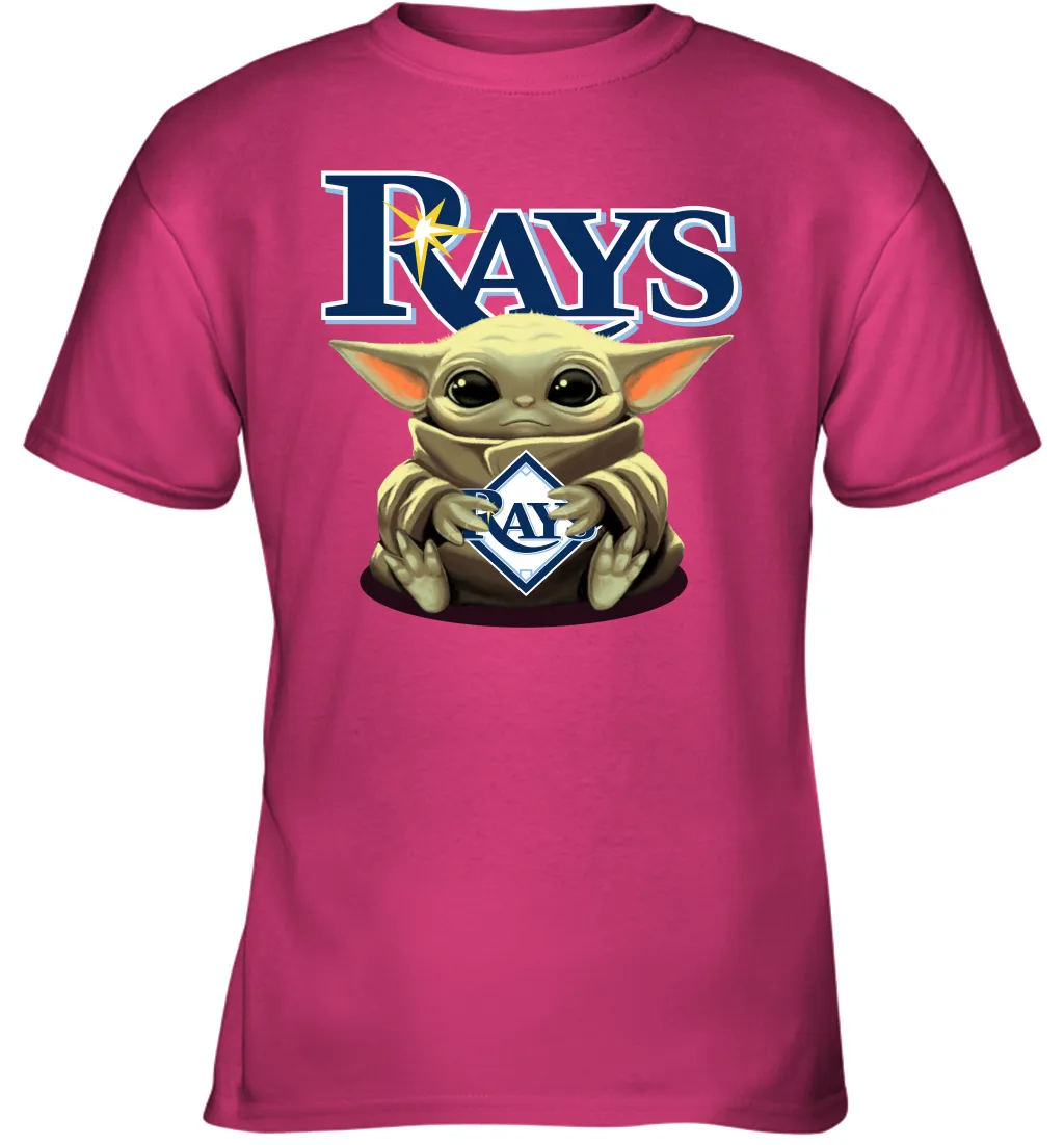 Baby Yoda Hugs Loves The Tampa Bay Rays Baseball Youth T-Shirt