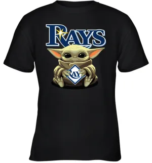 Baby Yoda Hugs Loves The Tampa Bay Rays Baseball Youth T-Shirt