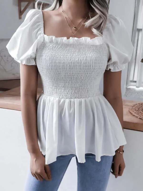 Balloon Sleeves Ruffle Women Top