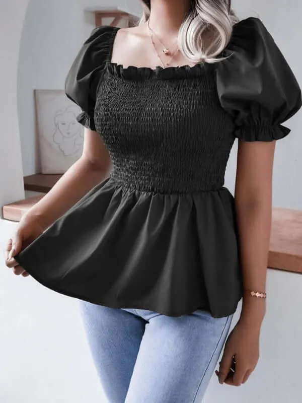 Balloon Sleeves Ruffle Women Top