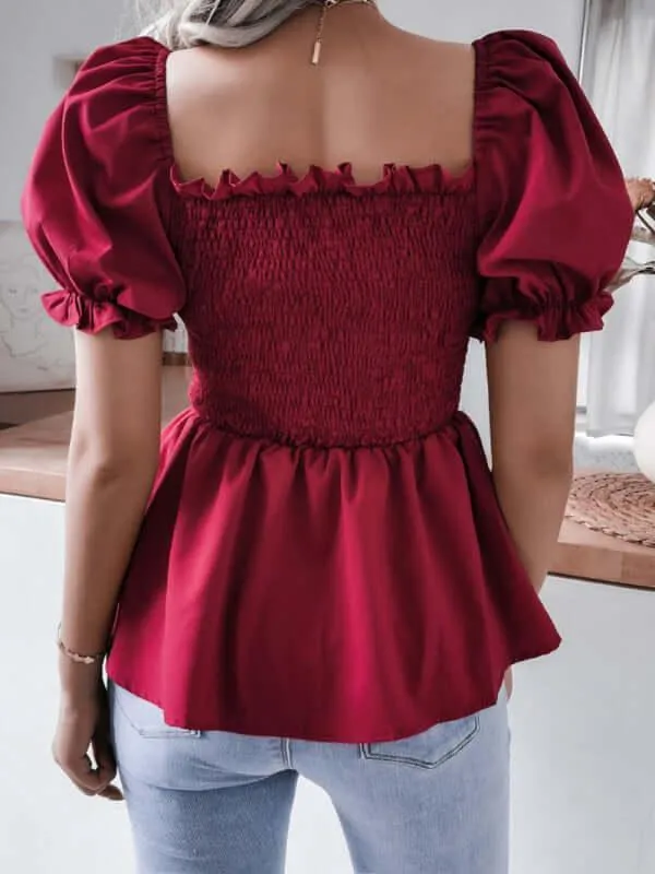 Balloon Sleeves Ruffle Women Top