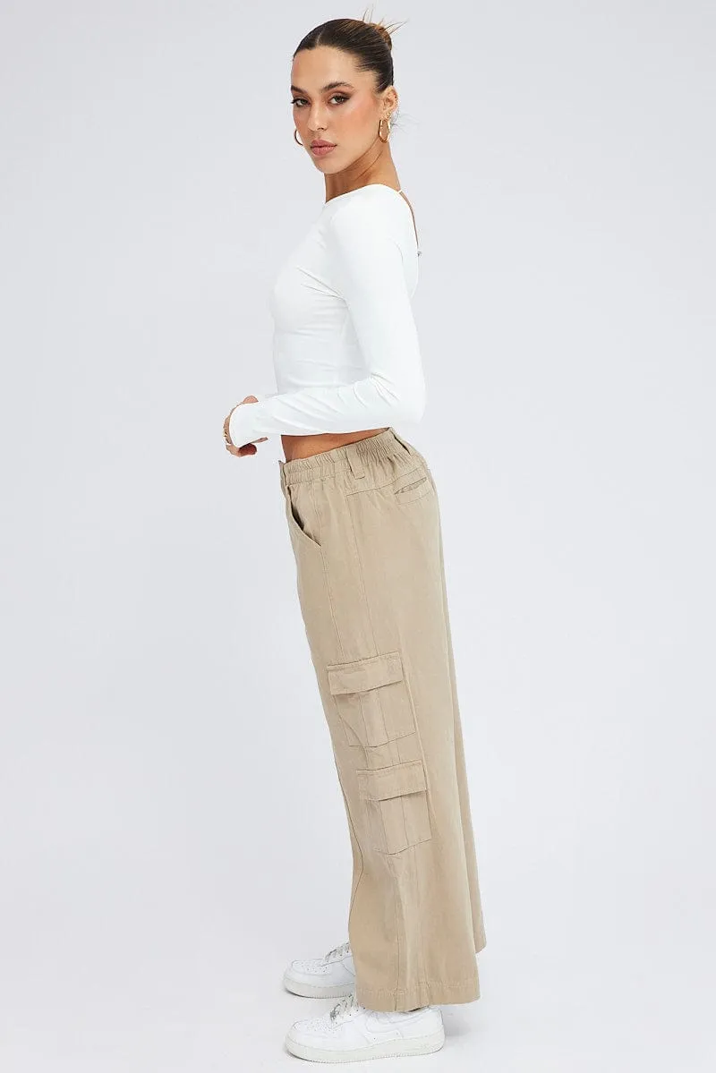 Beige Cargo Pants Mid Rise