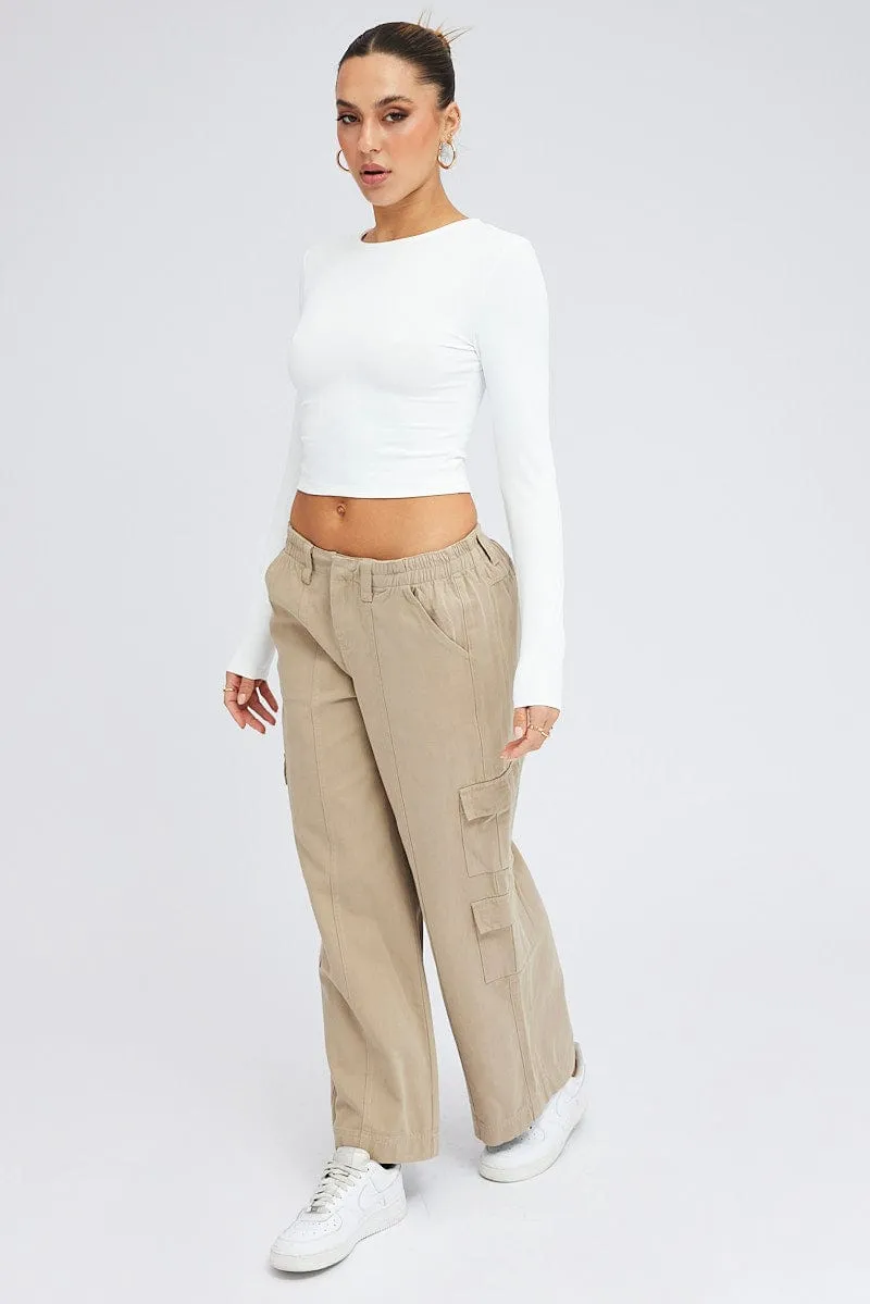 Beige Cargo Pants Mid Rise