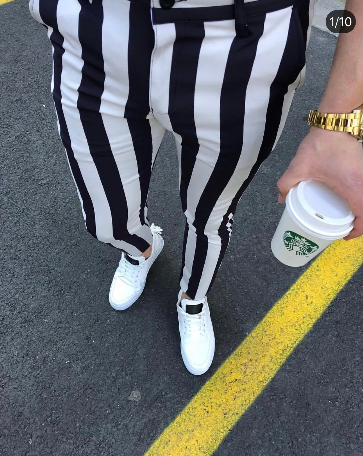 Black White Striped Slim Fit Casual Pant DJ111 Streetwear Pant