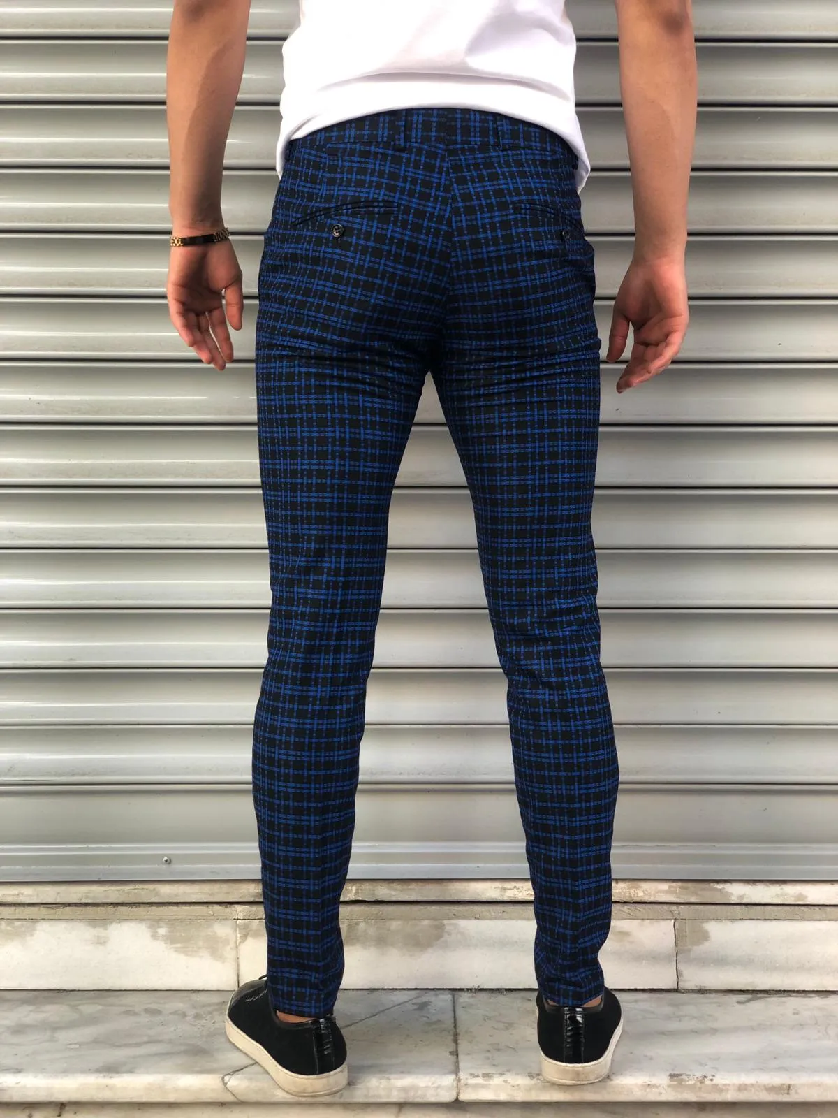 Blue Checkered Slim Fit Casual Pant DJ132 Streetwear Pant