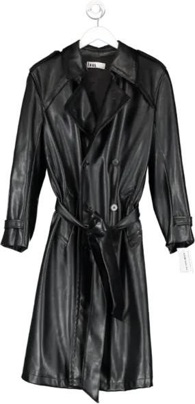 BOA Black Leather Look Belted Trench Coat UK XS