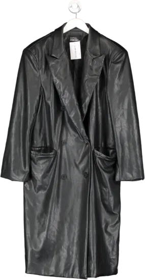 boohoo Black X Kourtney Kardashian Leather Look Trench Coat UK 14