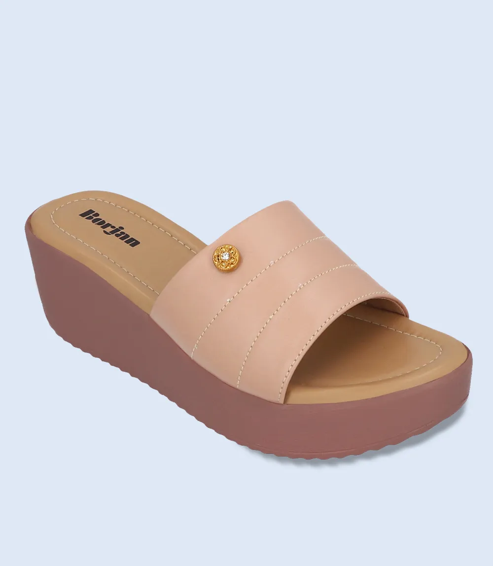 BW8322-NUDE-Women Platform Slippers