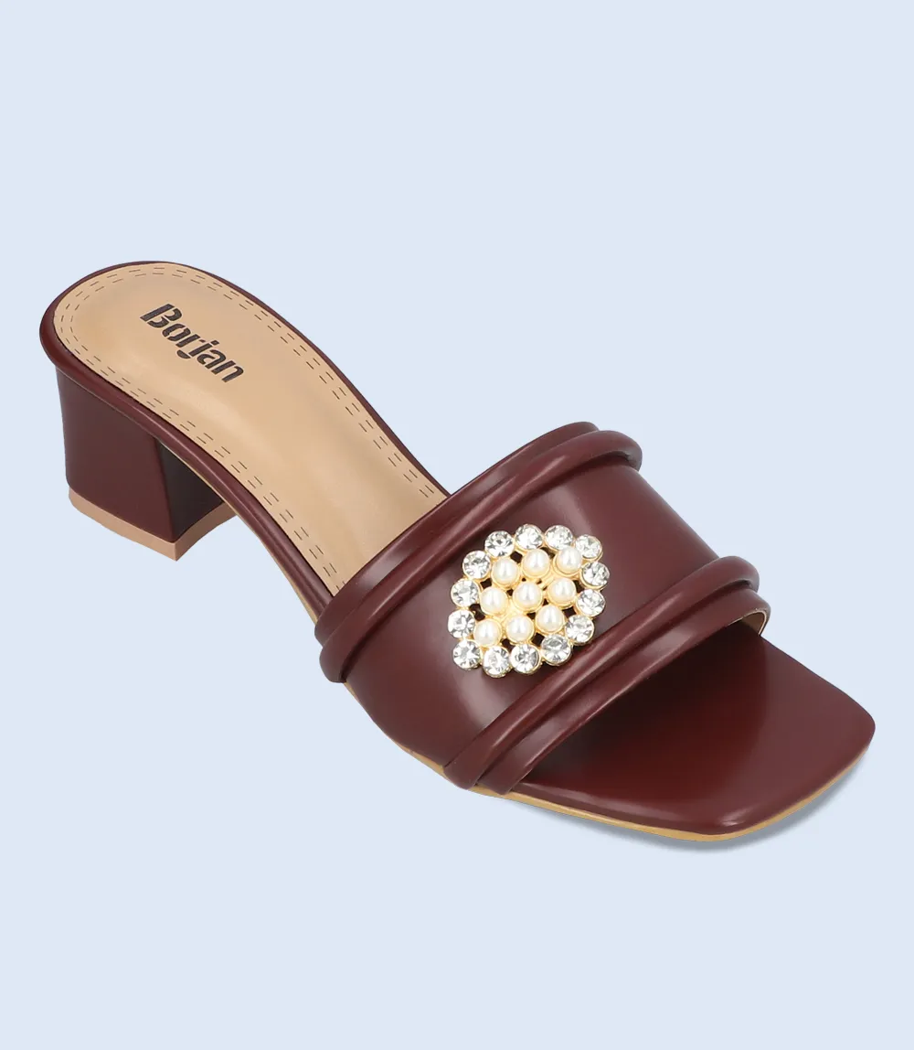 BW9353-BRICK-Women Casual Slipper Heels