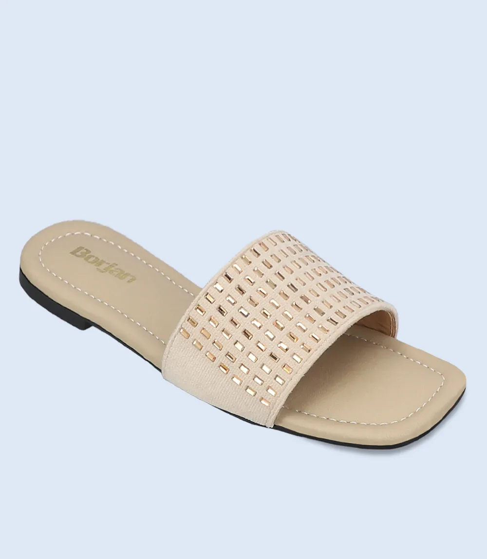 BW9424-BEIGE-Women Casual Slipper