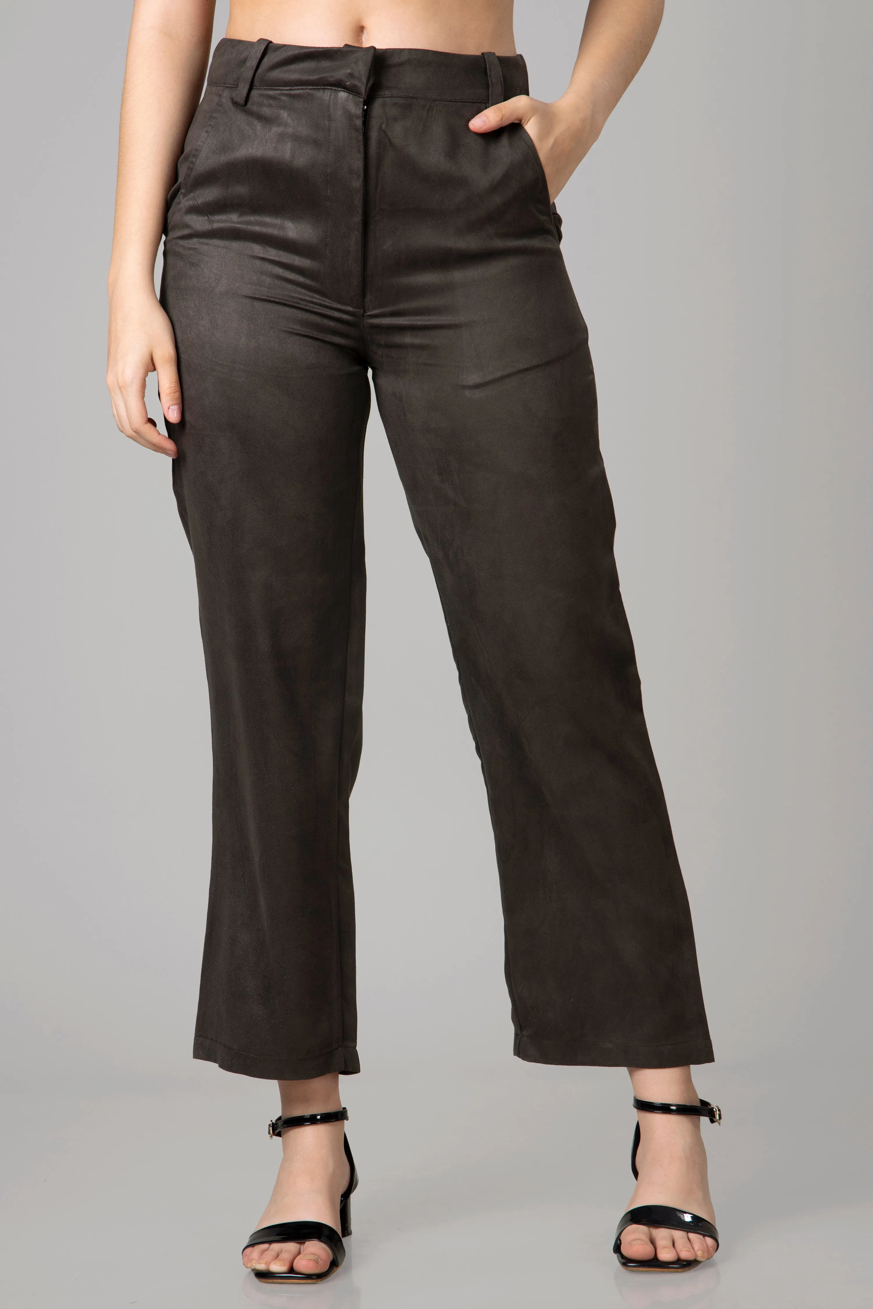 Call Me Paris Dark Brown Suede Trouser For Women