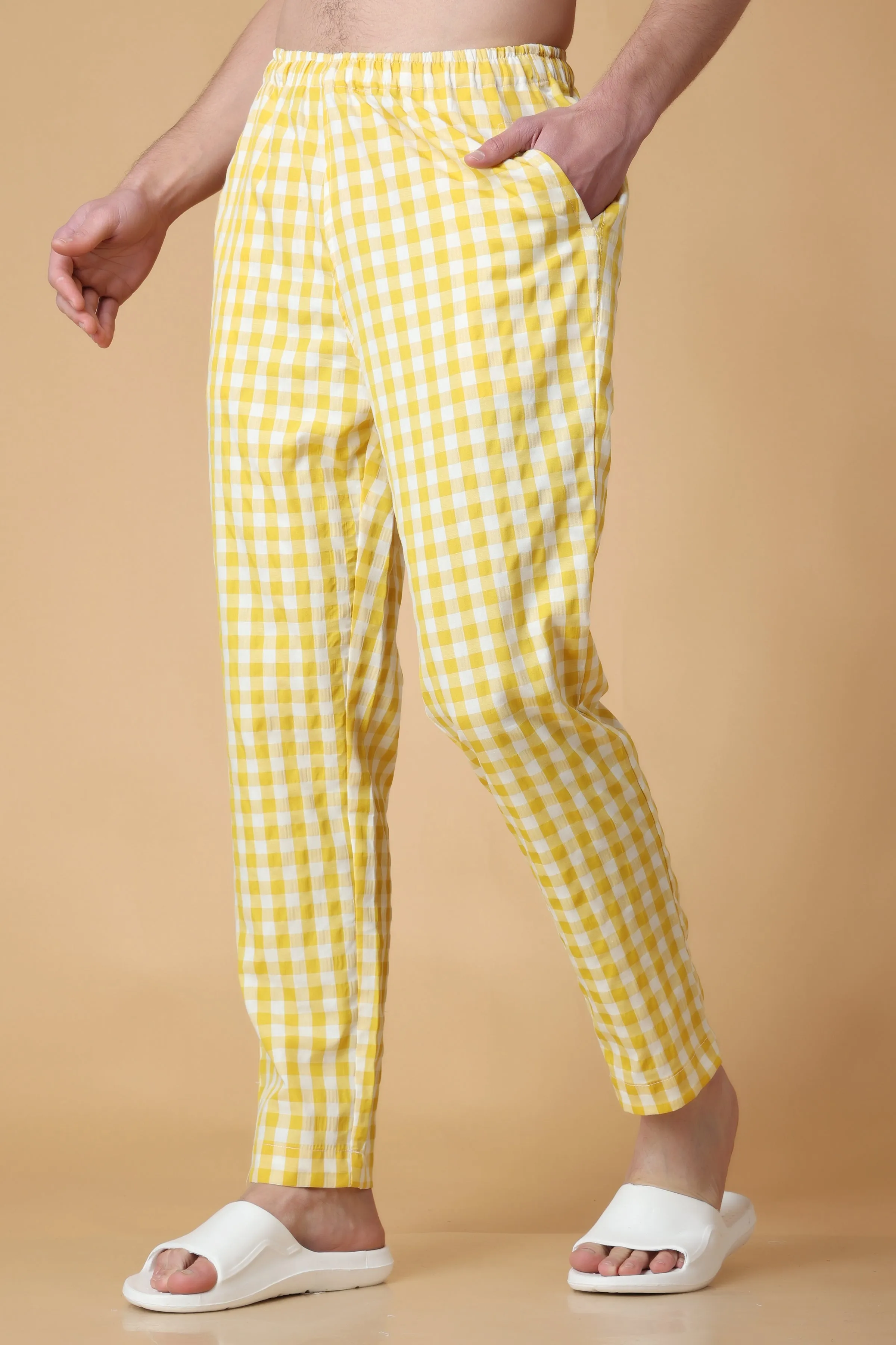 Candy Yellow Checked Cotton Pajama