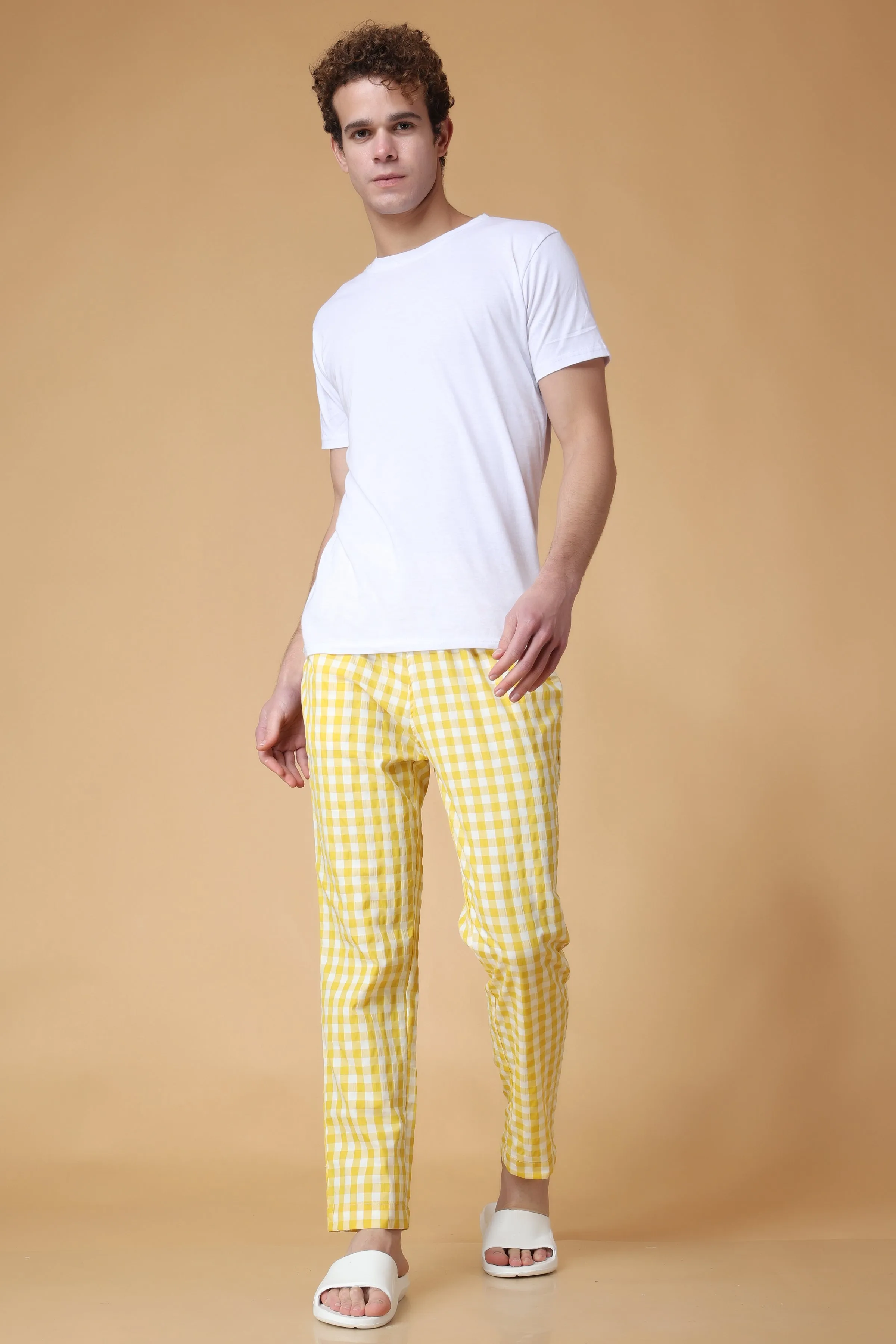 Candy Yellow Checked Cotton Pajama