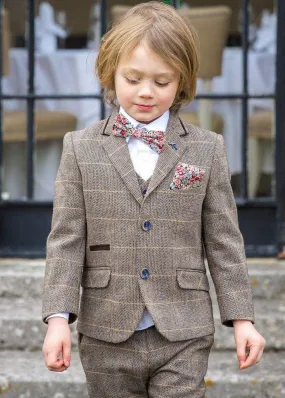 Cavani Albert Boy's Three Piece Brown Slim Fit Suit