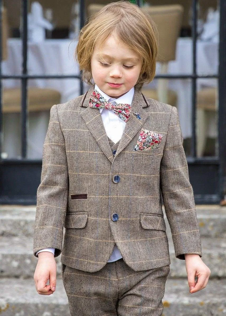 Cavani Albert Boy's Three Piece Brown Slim Fit Suit