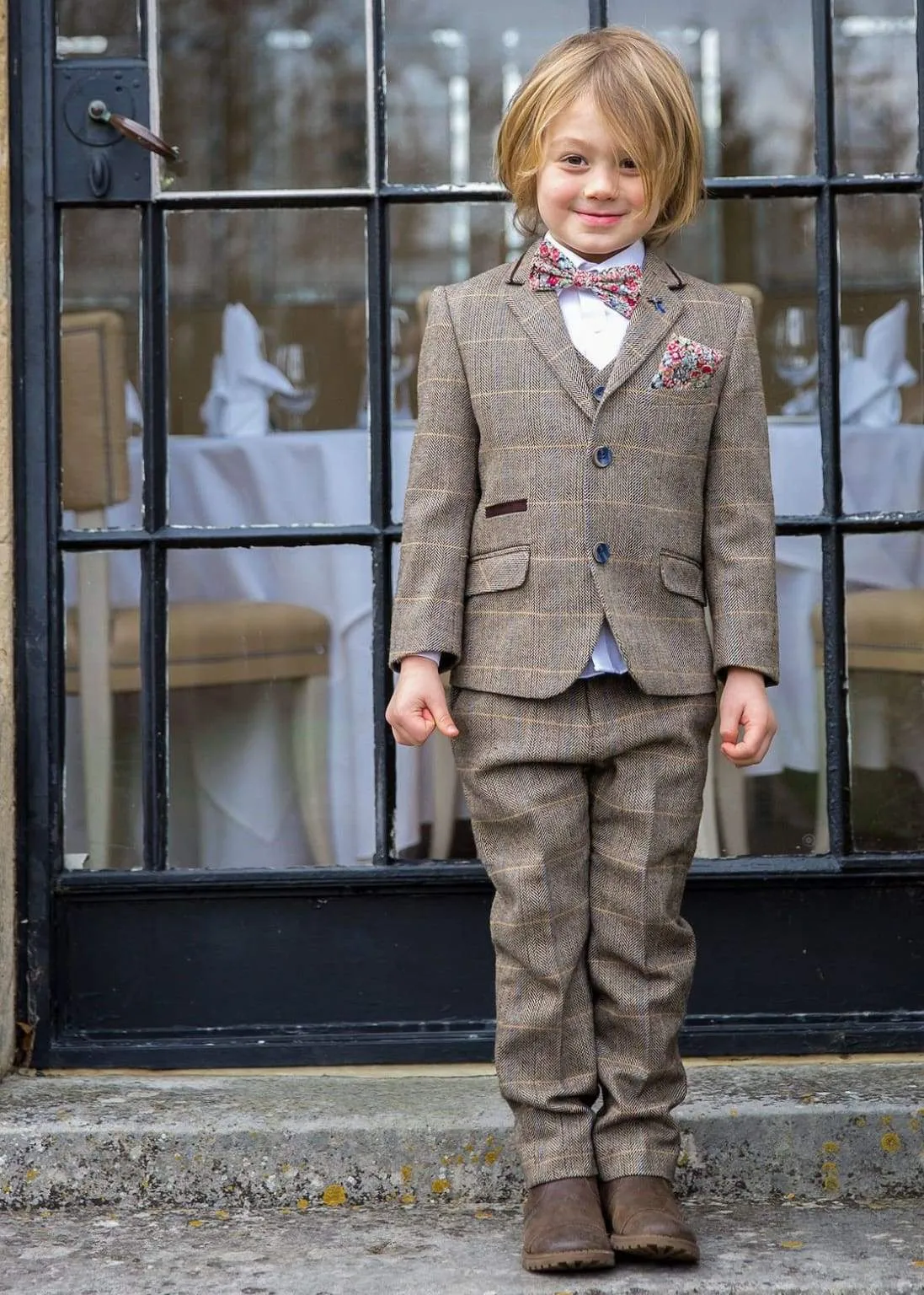 Cavani Albert Boy's Three Piece Brown Slim Fit Suit