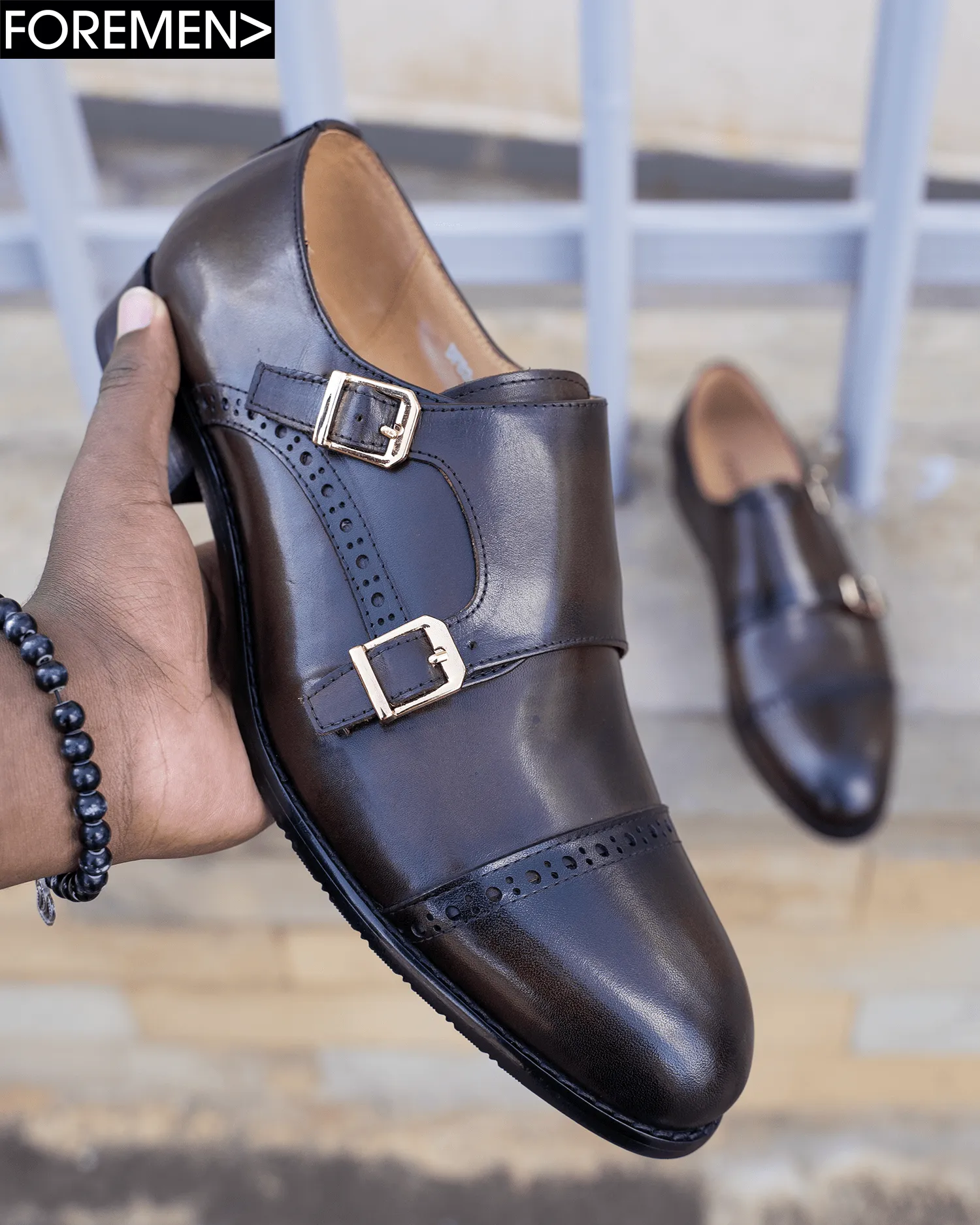 CORDI | Coffee Leather Double Monk Strap