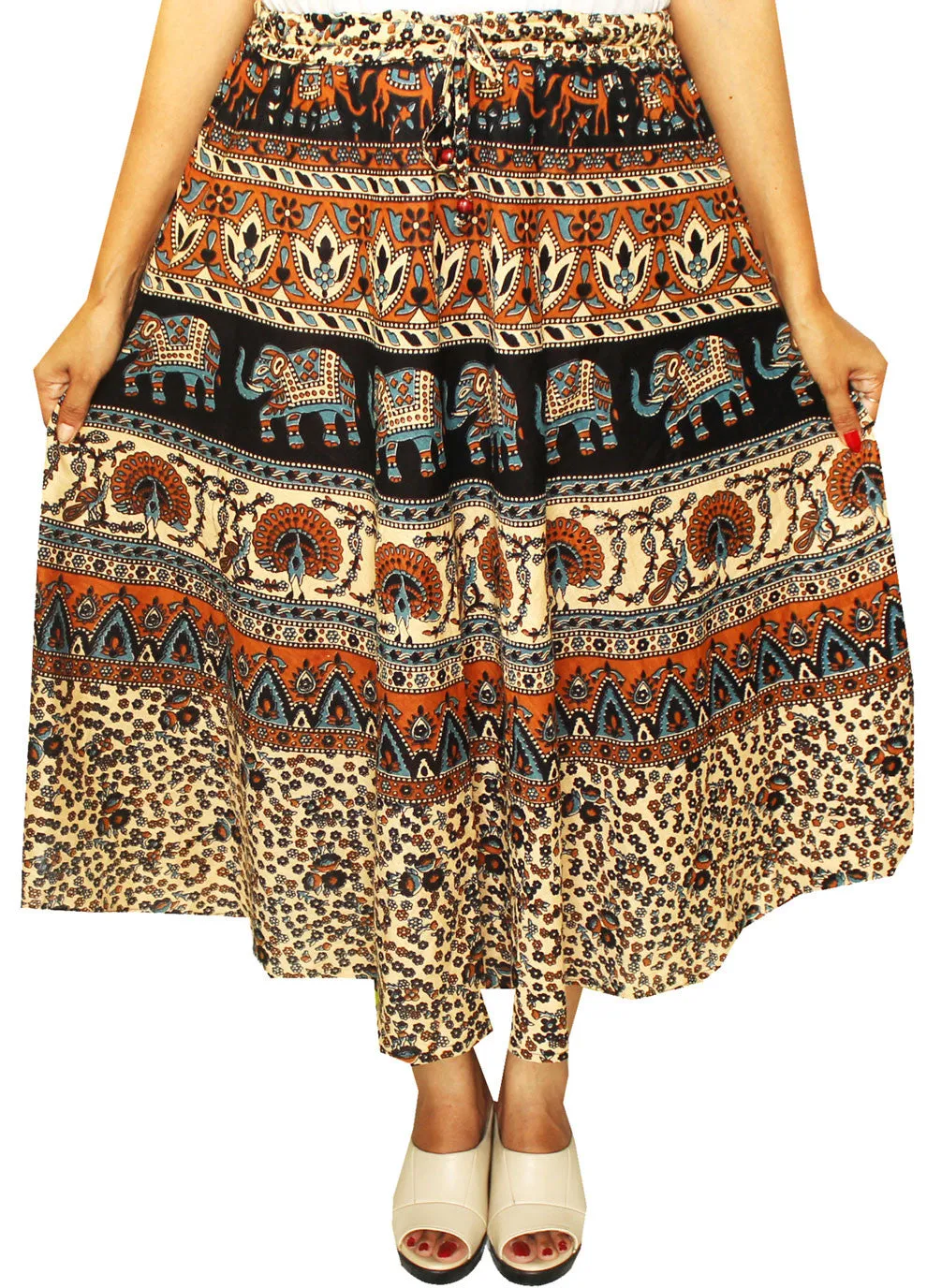 Cotton Printed Long Skirt Womens Indian Clothing (Blue)