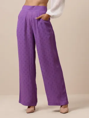 Cotton Purple Weave High Waist Pant