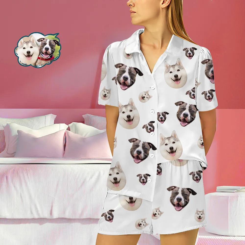 Custom Dog Face Pajamas Short Sleeved Shirtand Pants