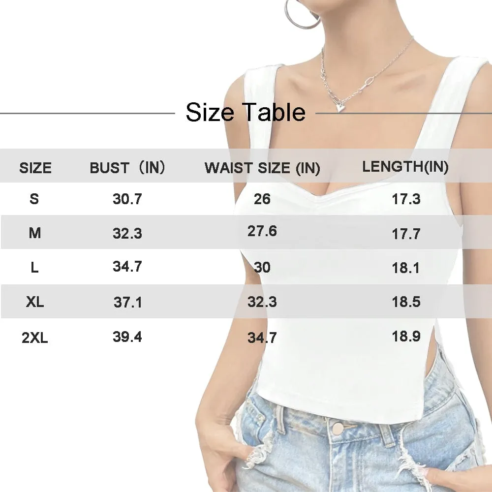 Custom Photo&Text Garland Top Personalized Women's Square Neck Backless Ruched Side Split Crop Tank Tops