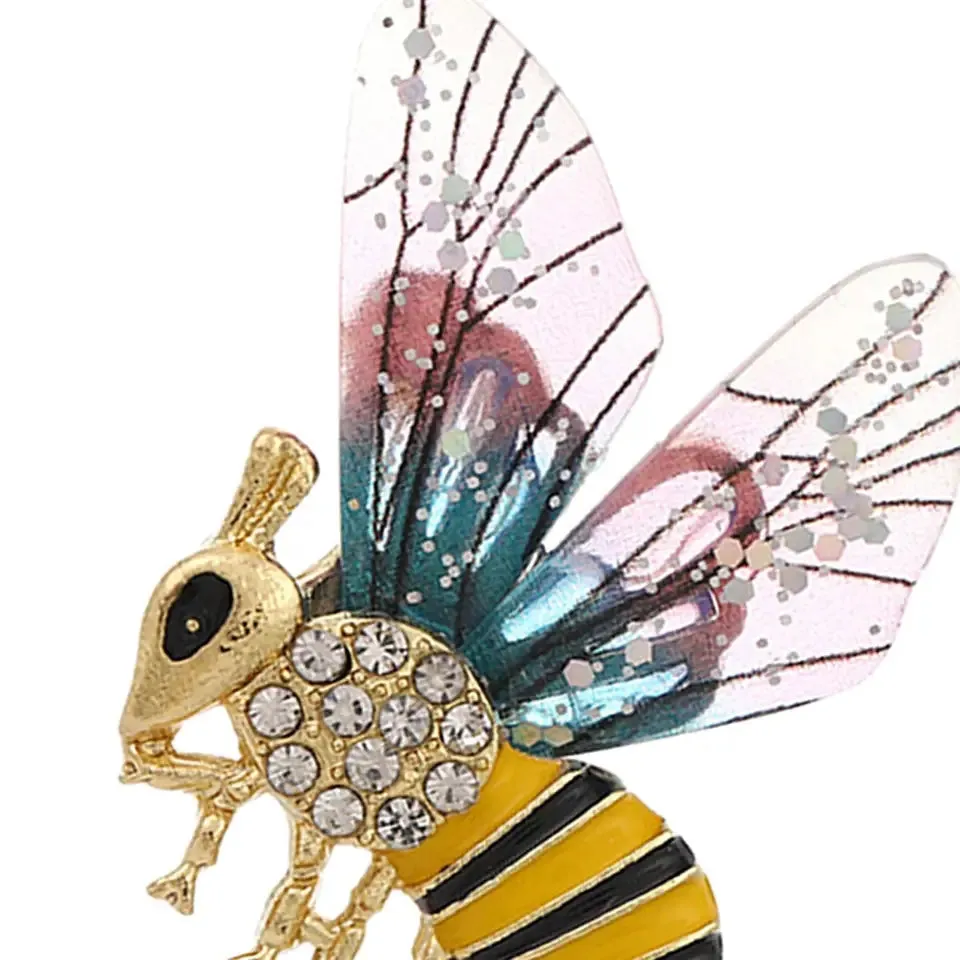 Cute Bee Brooch with glass crystal wings-2