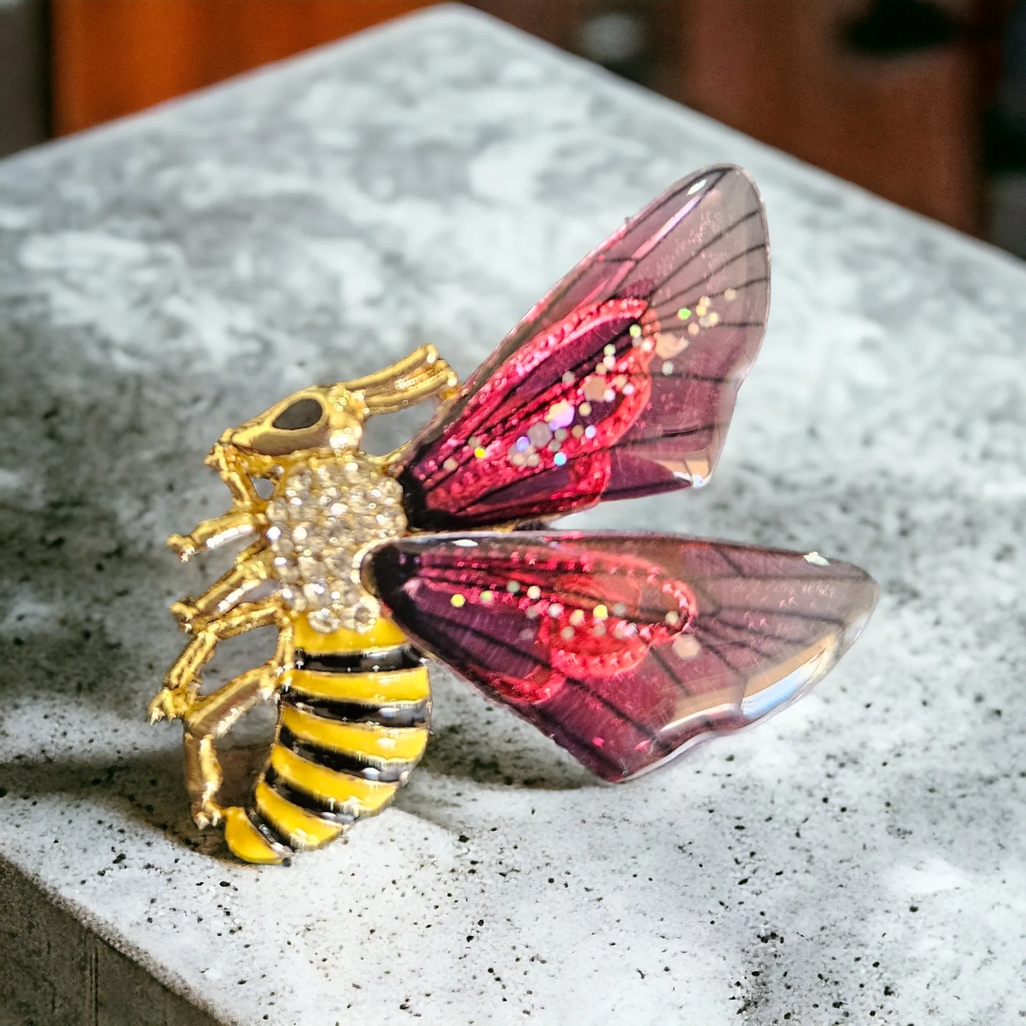 Cute Bee Brooch with glass crystal wings-2