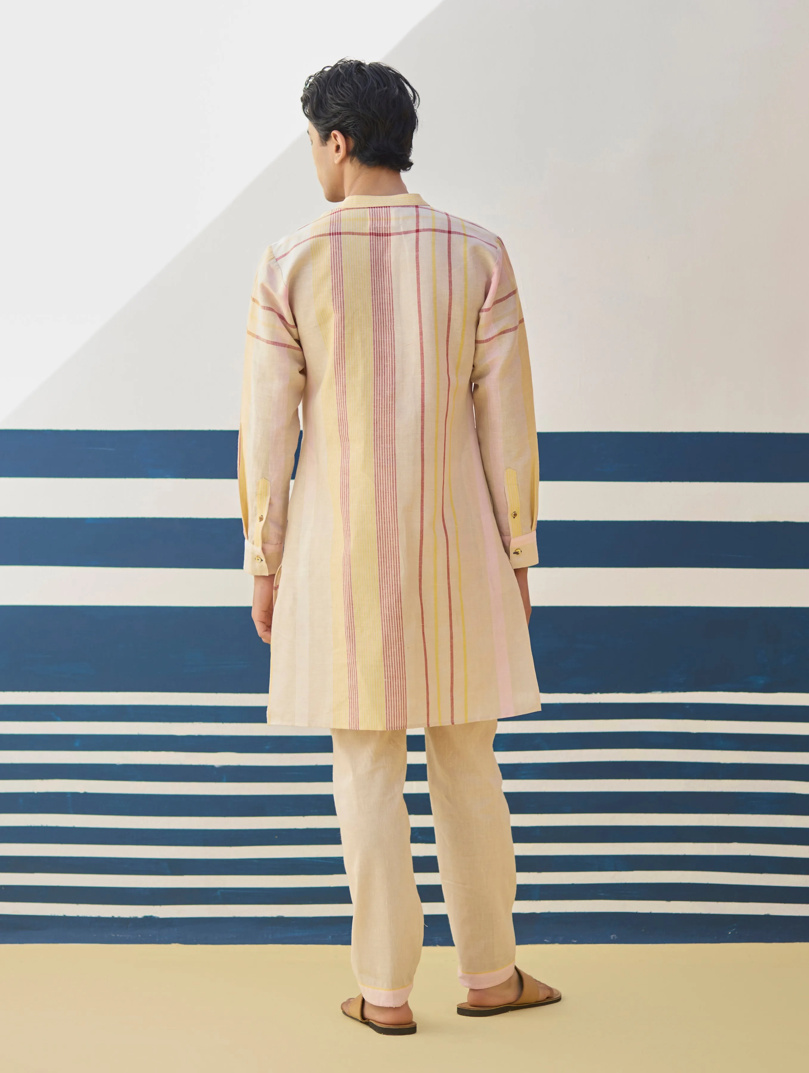 Dako Check Linen Kurta Set - Sand