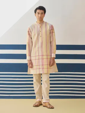 Dako Check Linen Kurta Set - Sand